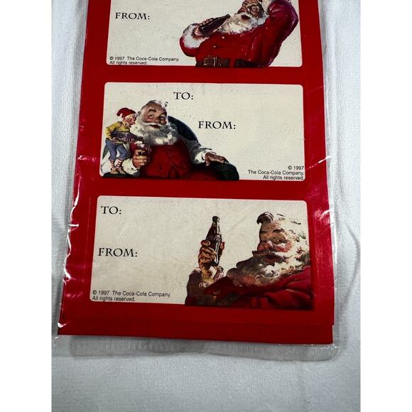 Unopened Coca-Cola Santa Vintage Christmas gift tag labels 1997 Stick IOP Sealed - Picture 3 of 9